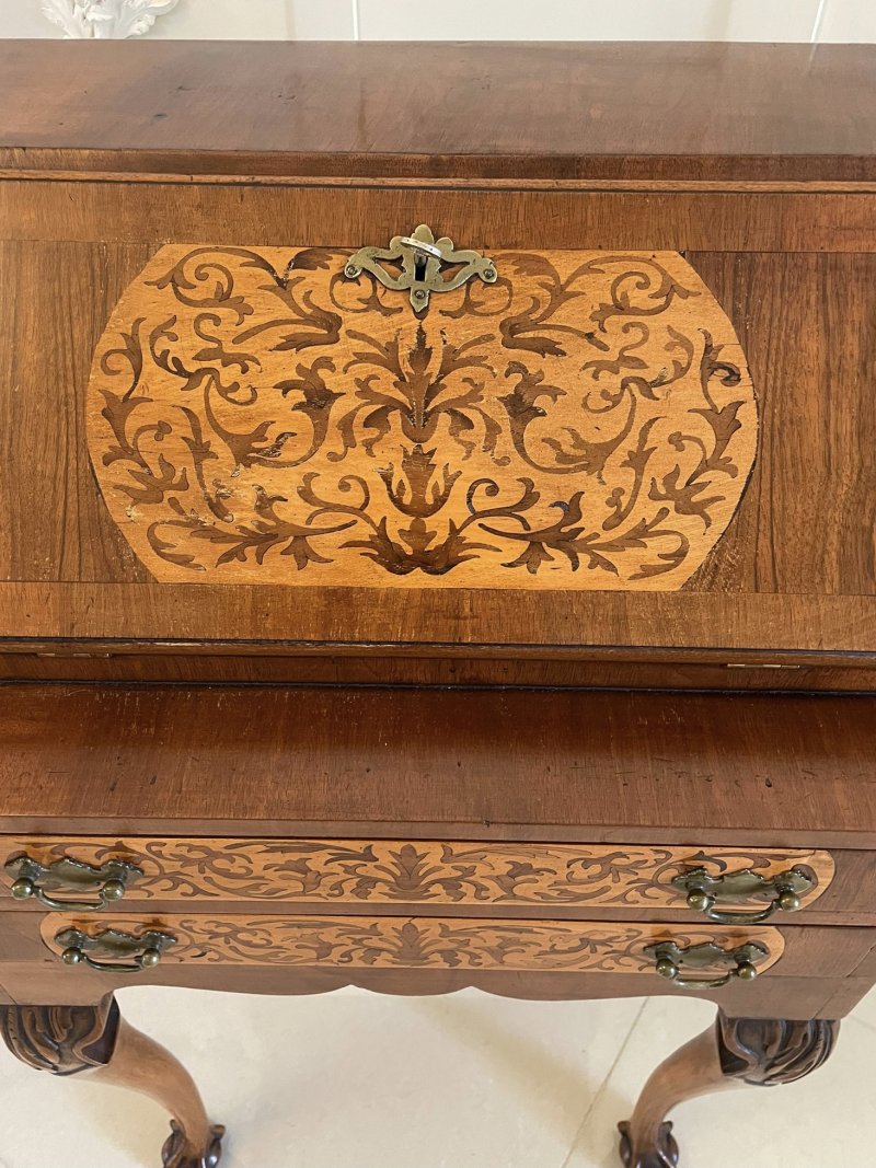 Unusual Antique Burr Walnut Marquetry Inlaid Bureau - Image 6